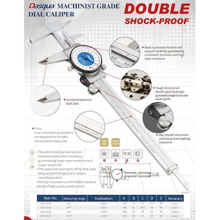 H & H Industrial Products Dasqua 0-12" Machinist Grade Dial Caliper 1332-4120
